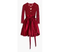 Corded lace-paneled Mikado mini dress - Burgundy