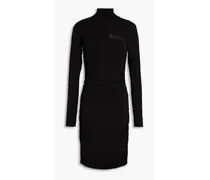Ruched printed Lyocell-blend jersey mini dress - Black