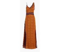 Lace-paneled snake-print cloqué maxi dress - Orange