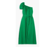 Pasquale one-shoulder belted cotton-blend poplin maxi dress - Green