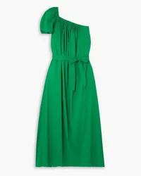 Diane von Furstenberg Pasquale one-shoulder belted cotton-blend poplin maxi dress - Green Green