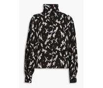 Avila pleated printed crepe de chine blouse - Black