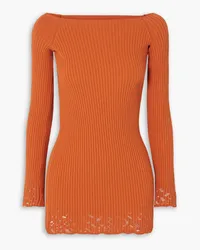 Zeynep Arcay Ajour off-the-shoulder distressed ribbed-knit mini dress - Orange Orange