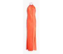 Alice Olivia - Zumi draped satin halterneck gown - Orange