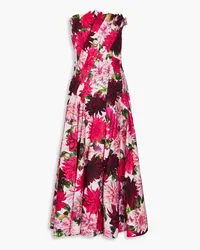 Oscar de la Renta Strapless pleated floral-print cotton-poplin midi dress - Pink Pink