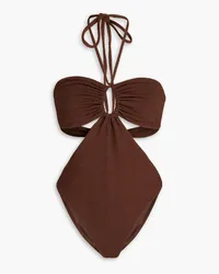 Mara Hoffman Blanca cutout seersucker halterneck swimsuit - Brown Brown