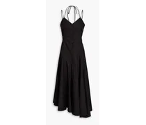 Asymmetric cutout cotton-poplin midi dress - Black