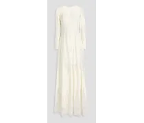 Lace, point d'espirit and crepe de chine gown - White
