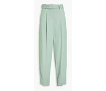 Drew belted stretch-crepe tapered pants - Green