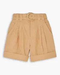 FARM Rio Belted pleated linen shorts - Neutral Neutral