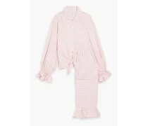 Rumba ruffled gingham linen-blend pajama set - Pink