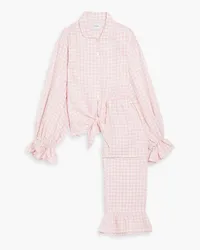 SLEEPER Rumba ruffled gingham linen-blend pajama set - Pink Pink