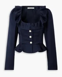 Alessandra Rich Cropped ruffled wool-crepe jacket - Blue Blue