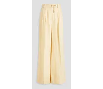 Belted linen wide-leg pants - White