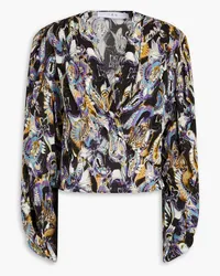 IRO Dena wrap-effect printed crepe de chine blouse - Black Black