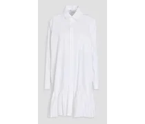 Ruffled cotton-blend poplin mini shirt dress - White