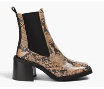 Snake-effect leather ankle boots - Animal print