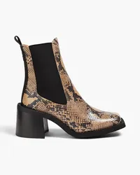 Ganni Snake-effect leather ankle boots - Animal print Animal