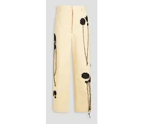 Faris wide-leg embroidered cotton-poplin pants - White