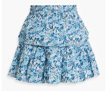 Tiered ruffled floral-print cotton mini skirt - Blue