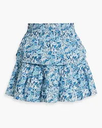 LoveShackFancy Tiered ruffled floral-print cotton mini skirt - Blue Blue