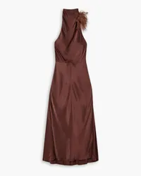 Vince Feather-trimmed satin halterneck maxi dress - Brown Brown