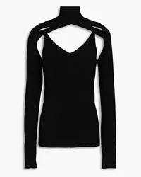 Dion Lee Convertible cutout ribbed merino wool-blend turtleneck top - Black Black