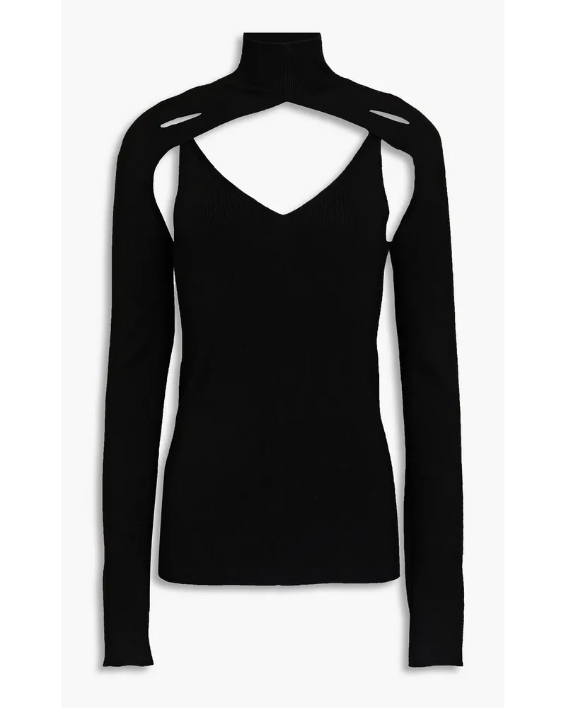 Dion Lee Convertible cutout ribbed merino wool-blend turtleneck top - Black Black