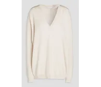 Embellished ribbed cashmere sweater - White
