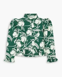 BATSHEVA Grace floral-print ruffled cotton-poplin blouse - Green Green