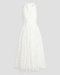 Badgley Mischka Crepon-paneled guipure lace midi dress - White White