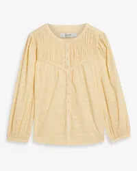 Joie Fanning gathered cotton-jacquard top - Yellow Yellow