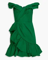 Marchesa Off-the-shoulder ruffled faille mini dress - Green Green