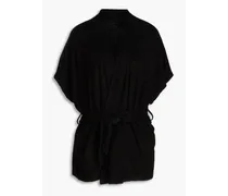 Cotton and modal-blend terry wrap top - Black