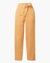 A.L.C. Belted cotton, linen and TENCEL™-blend twill straight-leg pants - Yellow Yellow