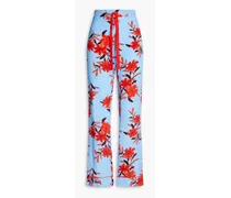 Floral-print crepe de chine straight-leg pants - Blue