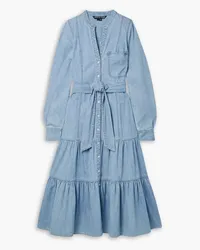 Veronica Beard Kova belted tiered cotton-chambray midi dress - Blue Blue