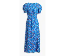 Bianca floral-print silk crepe de chine midi dress - Blue