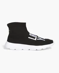 RED Valentino Embroidered stretch-knit high-top sneakers - Black Black