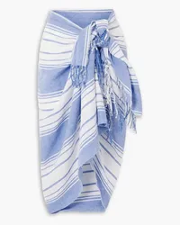 Totême Fringed striped linen and cotton-blend voile pareo - Blue Blue