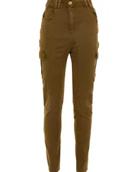 Balmain Paneled cotton-blend corduroy and denim skinny pants - Green Green