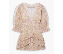 Marquise crochet-trimmed tiered floral-print cotton-voile mini dress - Pink