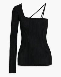 Helmut Lang One-sleeve ribbed-knit top - Black Black