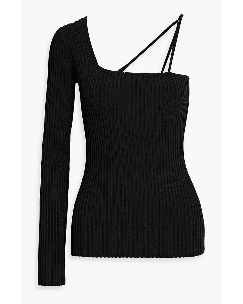 Helmut Lang One-sleeve ribbed-knit top - Black Black