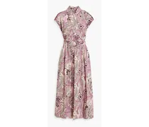 Celeste wrap-effect cutout linen-blend midi dress - Pink