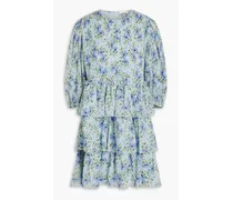 Tiered floral-print georgette mini dress - Blue