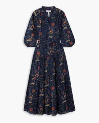 APIECE APART Trinidad belted tiered printed cotton-poplin maxi dress - Blue Blue