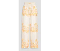 Jarine floral-print silk-twill wide-leg pants - White