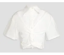 Cropped twisted stretch-cotton poplin shirt - White