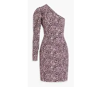 One-shoulder gathered leopard-print silk crepe de chine mini dress - Pink